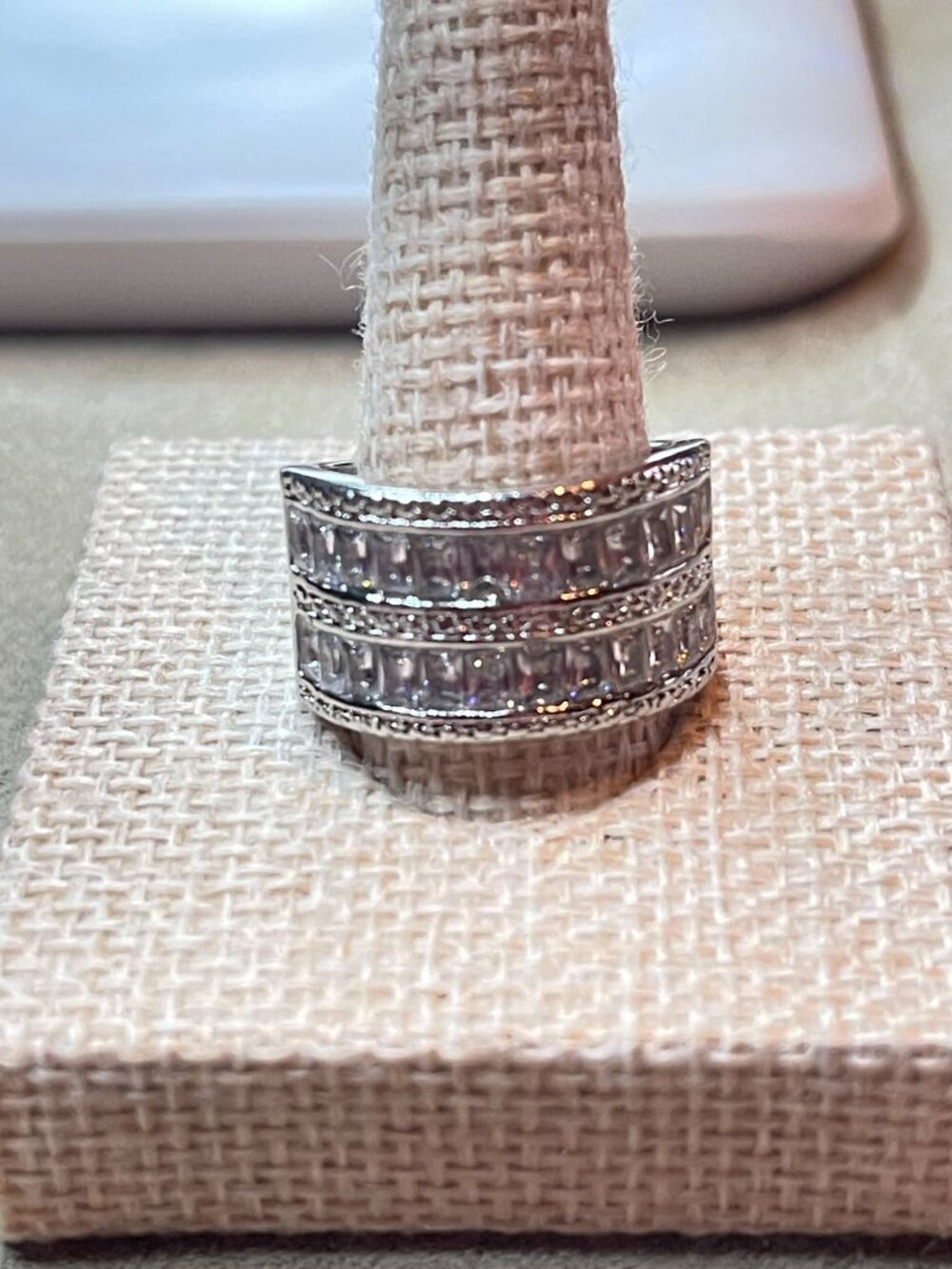Vintage Style Multi Row Baguette & Round Wide Statement Band Ring Mens Size 8